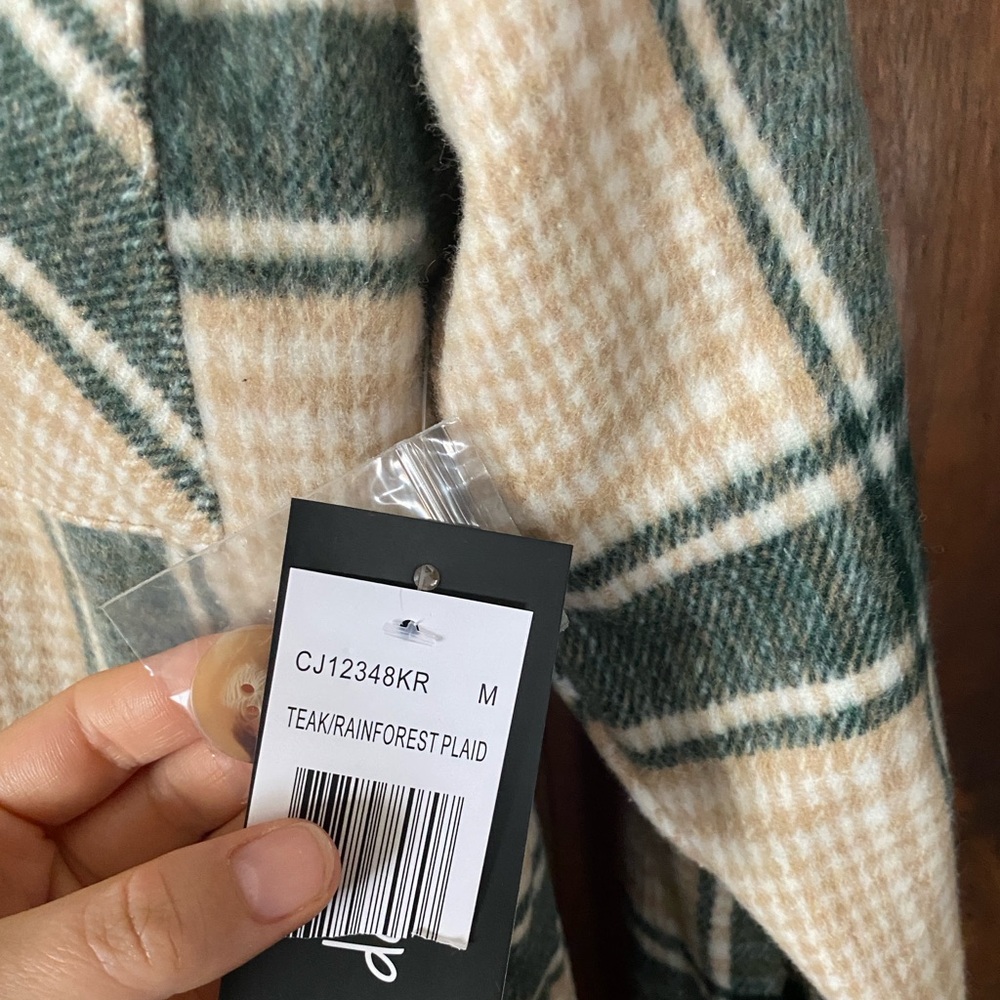 CoffeeShop Plaid Jacket in Green and Tan- Shacket (Shirt/Jacket) - Picture 3 of 6